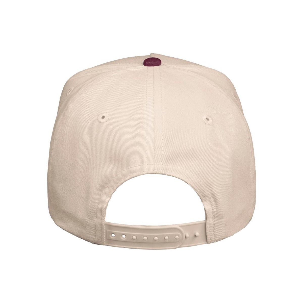 Five-Panel Twill Cap — Natural/ Maroon (Back)