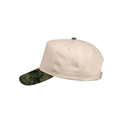 Five-Panel Twill Cap — Natural/ Mossy Oak Breakup (Left)