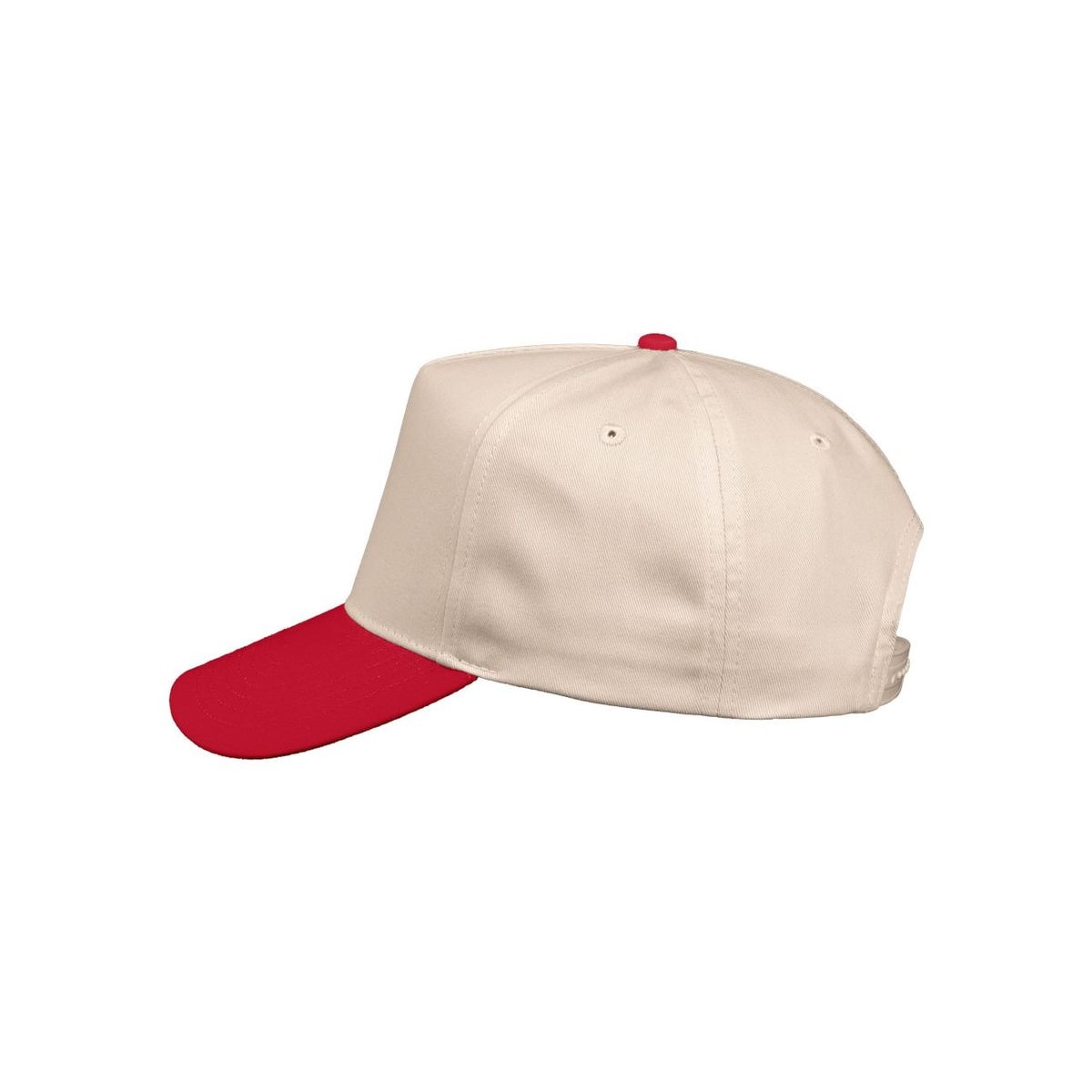 Five-Panel Twill Cap — Natural/ Red (Left)