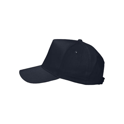 Five-Panel Twill Cap — Navy (Left)