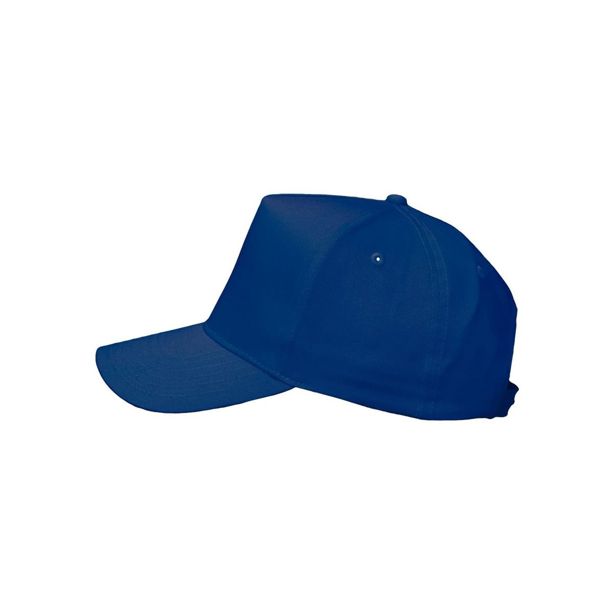 Five-Panel Twill Cap — Royal Blue (Left)