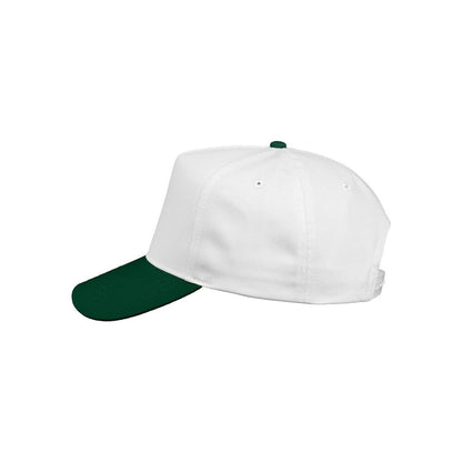 Five-Panel Twill Cap — White/ Forest (Left)