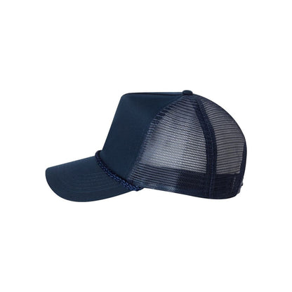 Five-Panel Trucker Cap — Navy (Left)